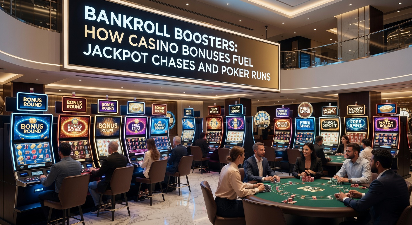 Detaillierte Darstellung eines Poker-Tisches mit Bonus-Chips und einem aufsteigenden Jackpot-Meter