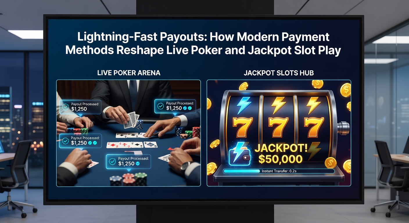 Jackpot-Slot-Maschine mit leuchtendem Display und digitalen Zahlungssymbolen, die progressive Gewinne und schnelle Auszahlungen illustrieren