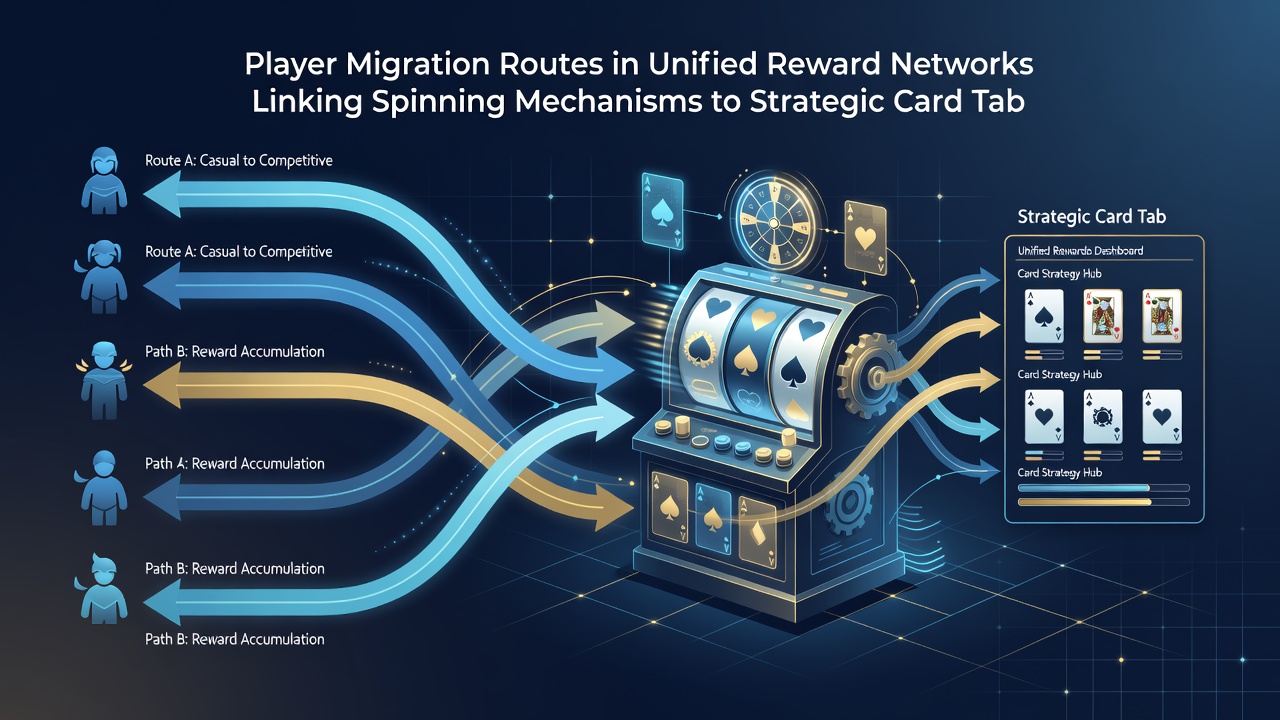 Illustration der Verbindungen zwischen Slot-Spielen und Poker-Tischen über mobile Reward-Netzwerke
